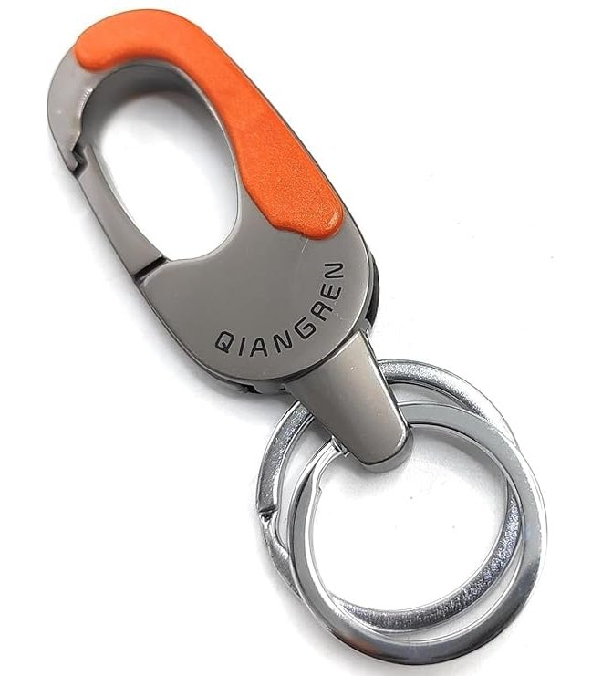 AutoRio Premium Hook Locking Two Rings Metal Keychain for Car Bike Men Women Keyring Grey-Red - Image 1