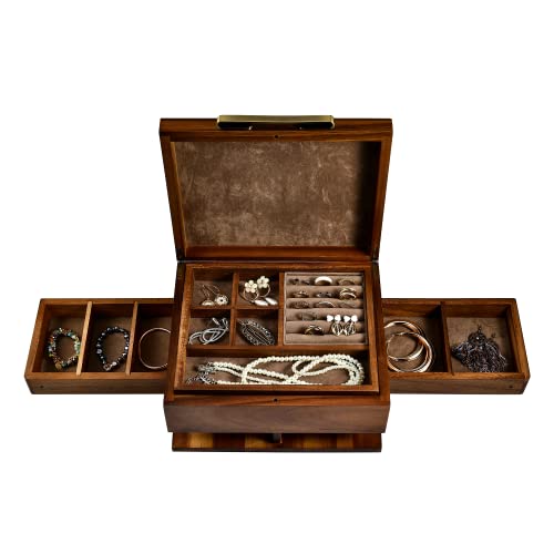 Shanik Wooden Jewelry Box for Women – Elegant Organizer with Ring Cushions, Pull-Out Drawers & Necklace/Earring Storage, Compact Gift for Jewelry Lovers - Image 1