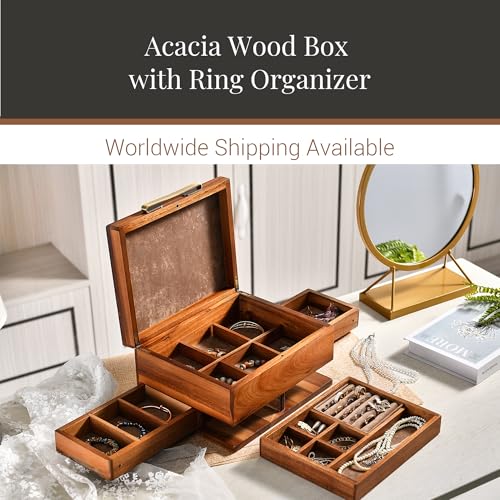 Shanik Wooden Jewelry Box for Women – Elegant Organizer with Ring Cushions, Pull-Out Drawers & Necklace/Earring Storage, Compact Gift for Jewelry Lovers - Image 5