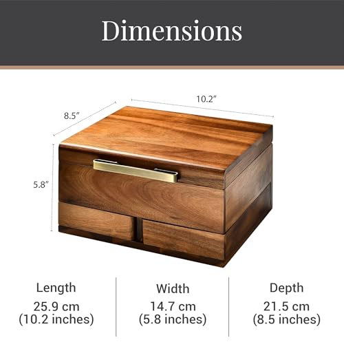 Shanik Wooden Jewelry Box for Women – Elegant Organizer with Ring Cushions, Pull-Out Drawers & Necklace/Earring Storage, Compact Gift for Jewelry Lovers - Image 3