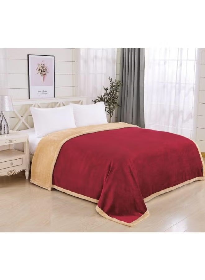 Hours Luxury Winter Double Faux Fur Blanket – Thick, Warm, Soft, Double-Sided Blanket (Faux Fur + Velvet) – Winter Double Bed Blanket – Burgundy and Beige - Image 3