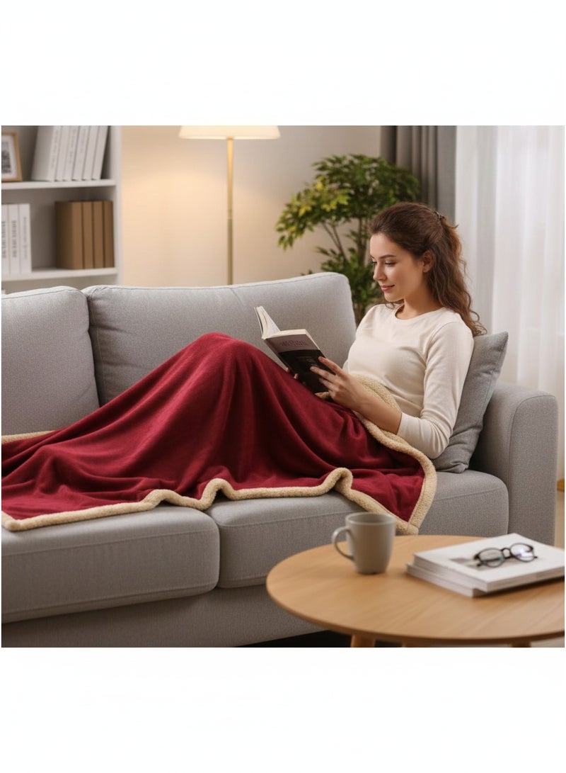 Hours Luxury Winter Double Faux Fur Blanket – Thick, Warm, Soft, Double-Sided Blanket (Faux Fur + Velvet) – Winter Double Bed Blanket – Burgundy and Beige - Image 2