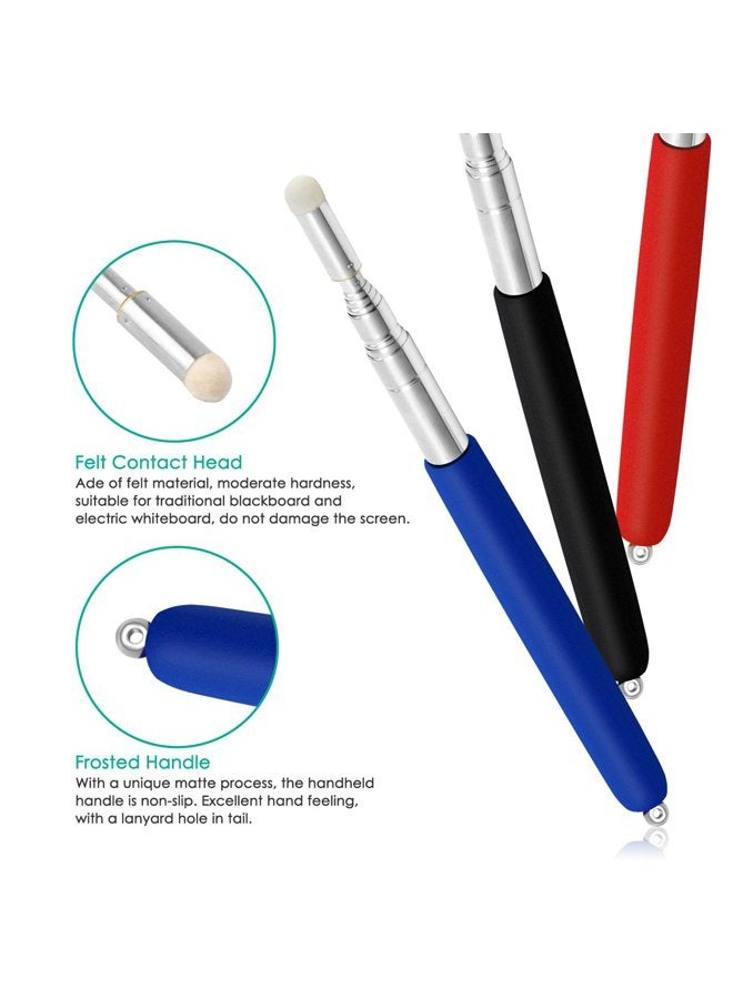 Alcoon 3 Pack Telescopic Teachers Pointer Retractable Handheld Presenter Extendable Classroom Whiteboard Pointer with Lanyard for Teachers, Coach, Presenter, Extends to 39 Inch (Black, Red, Blue) - Image 4
