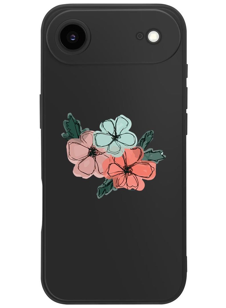 Theodor Protective Slim Fit Case Liquid Silicone Cover with Full Body Protection Anti-Scratch Shockproof Case For Apple iPhone 17 Air (Black) Flowers - Image 1