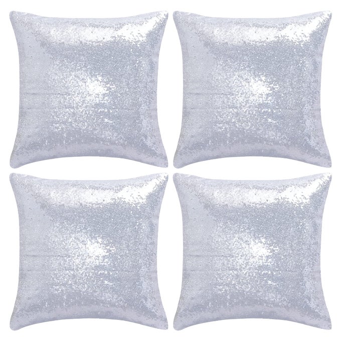 SILVER SEQUIN PILLOW COVERS SQUARE GLITTER PILLOW CASES DECORATIVE SPARKLING THROW PILLOW COVER CUSHION CASE FOR BED SOFA BEDROOM LIVING ROOM VALENTINES DAY WEDDING HOME DECOR 18X184 PACK