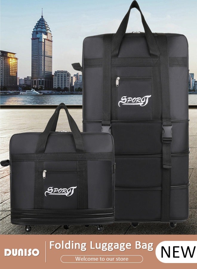 DUNISO Expandable Foldable Luggage Bag, Collapsible Suitcase with Combination Lock, Rolling Duffel Bag with 2 Straps, Carry On Luggage Bag with Spinner Wheels, Waterproof Oxford Multifunction Travel Bag with Shoulder Straps for Men Women  - Image 1