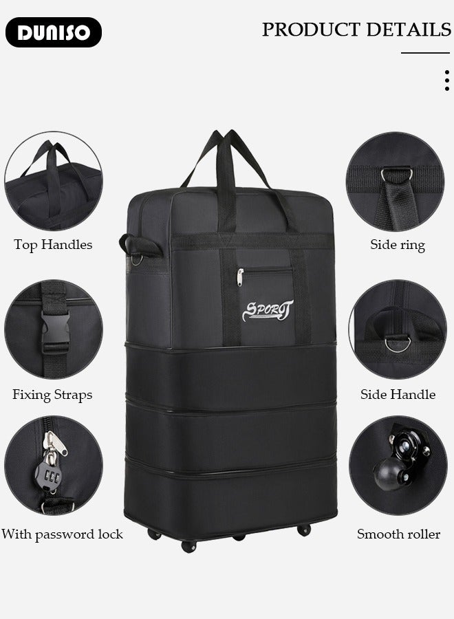 DUNISO Expandable Foldable Luggage Bag, Collapsible Suitcase with Combination Lock, Rolling Duffel Bag with 2 Straps, Carry On Luggage Bag with Spinner Wheels, Waterproof Oxford Multifunction Travel Bag with Shoulder Straps for Men Women  - Image 2