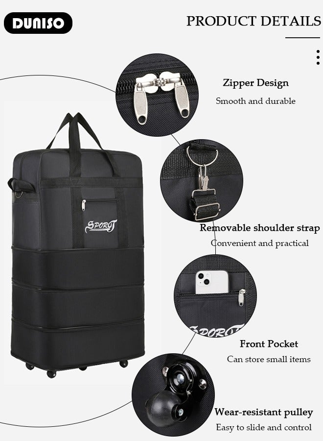 DUNISO Expandable Foldable Luggage Bag, Collapsible Suitcase with Combination Lock, Rolling Duffel Bag with 2 Straps, Carry On Luggage Bag with Spinner Wheels, Waterproof Oxford Multifunction Travel Bag with Shoulder Straps for Men Women  - Image 5
