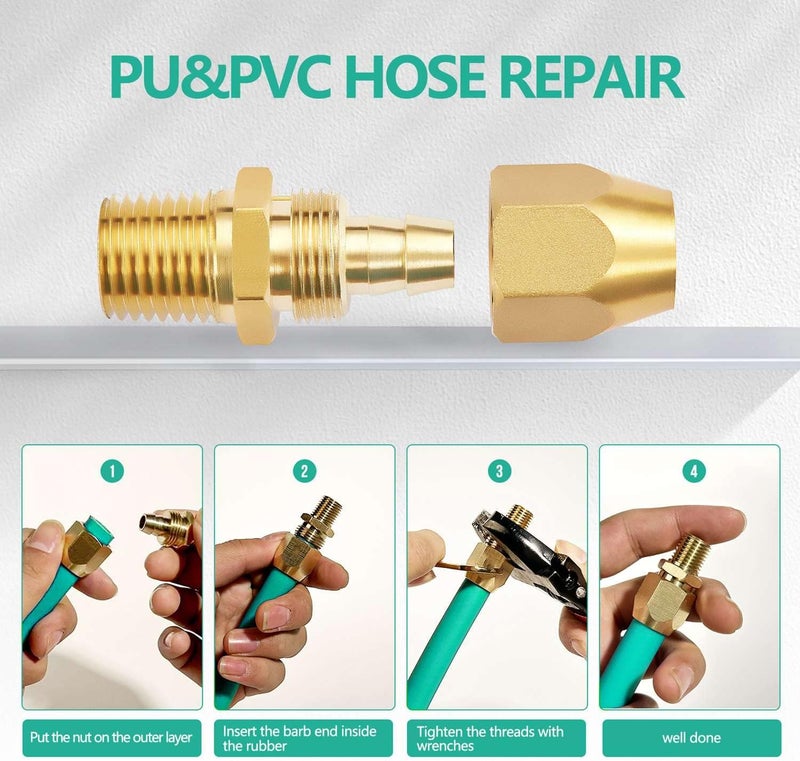 Pronese 2pcs Premium Solid Brass Pneumatics Reusable PU Hose-End Repair Fitting, 3/8" Barb for 3/8-Inch ID Polyurethane Air Hose with 1/4" NPT - Image 4