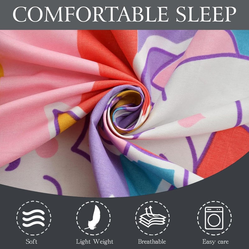 Filymore Unicorn Single Bedsheet for Kids 240 TC Cute Cartoon Design for Girls Room Single Bedspread Made with Pure Microfiber Size 60 X 90 Inches 1 Bedsheet with Pillow Cover ColorMulticolour - Image 4