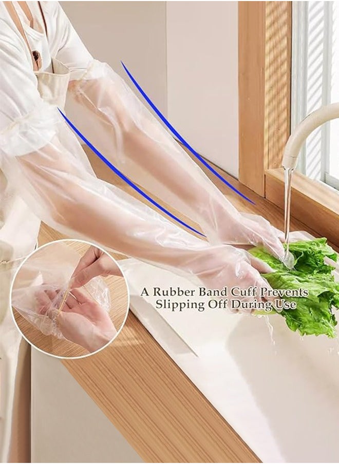 DMG TECH 50pcs Disposable Long Arm Gloves with Elastic Cuff 23.6inch Household Cleaning Gloves Thick Kitchen Dishwashing Gloves Food Handling Gloves Vegetable Washing Gloves  - Image 3