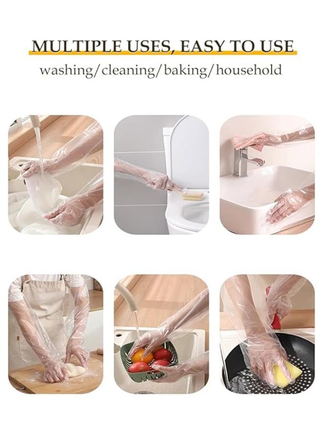 DMG TECH 50pcs Disposable Long Arm Gloves with Elastic Cuff 23.6inch Household Cleaning Gloves Thick Kitchen Dishwashing Gloves Food Handling Gloves Vegetable Washing Gloves  - Image 4