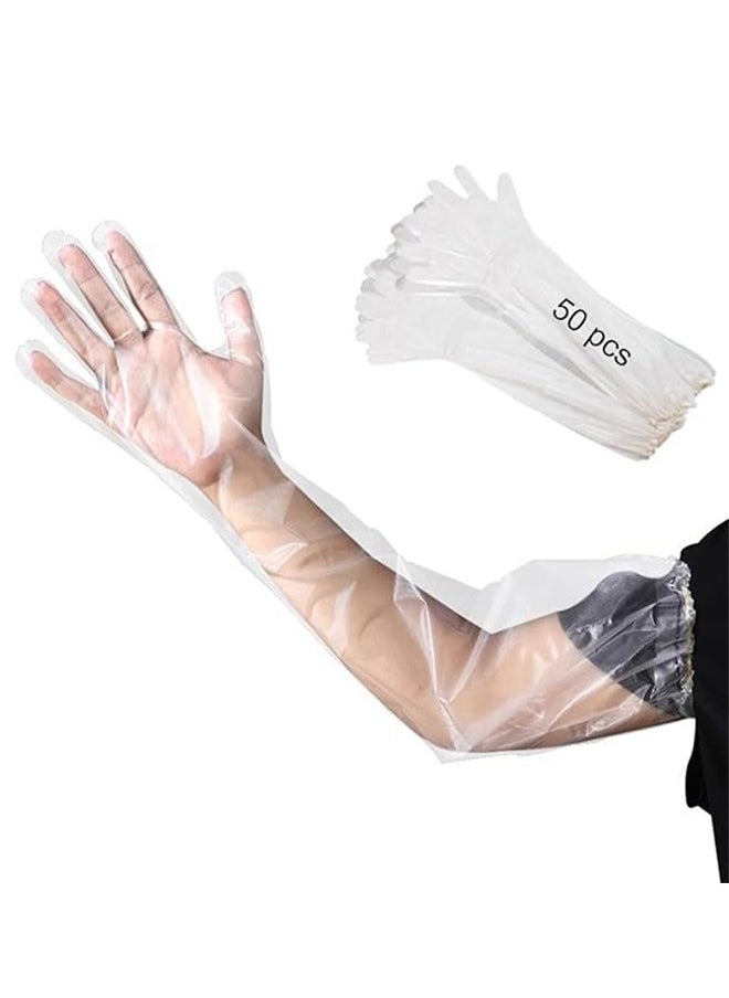 DMG TECH 50pcs Disposable Long Arm Gloves with Elastic Cuff 23.6inch Household Cleaning Gloves Thick Kitchen Dishwashing Gloves Food Handling Gloves Vegetable Washing Gloves  - Image 1