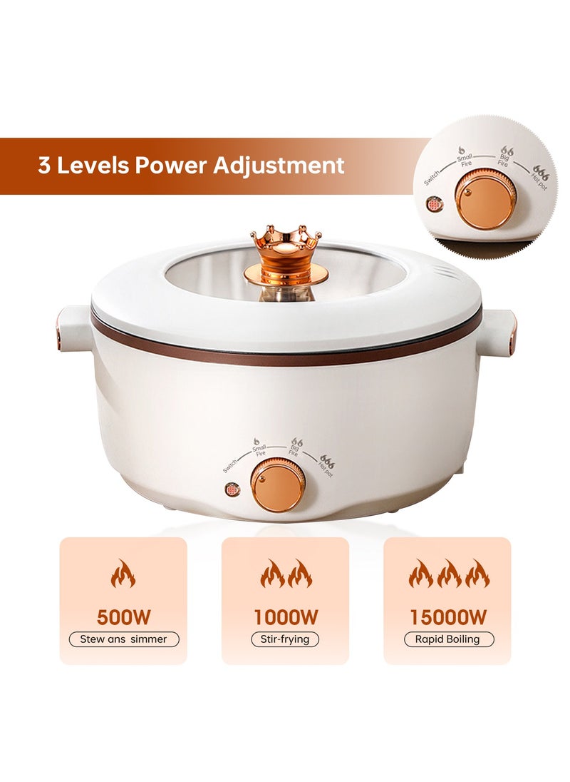 Perfin - Electric Hot Pot 3.5L Non-Stick Electric Cooker with Steamer, 3 Levels Fires Adjustable Electric Skillet, Frying Pan, Shabu Shabu, Electric Pot for Noodles, Egg, Sterak, Sauté, Dorm Office Family - Image 1