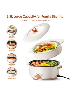 Perfin Electric Hot Pot 3.5L Non-Stick Electric Cooker with Steamer, 3 Levels Fires Adjustable Electric Skillet, Frying Pan, Shabu Shabu, Electric Pot for Noodles, Egg, Sterak, Sauté, Dorm Office Family  - Image 2