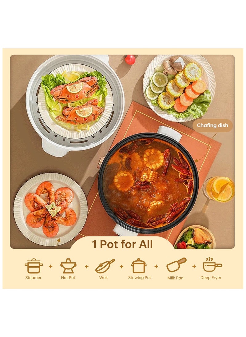 Perfin - Electric Hot Pot 3.5L Non-Stick Electric Cooker with Steamer, 3 Levels Fires Adjustable Electric Skillet, Frying Pan, Shabu Shabu, Electric Pot for Noodles, Egg, Sterak, Sauté, Dorm Office Family - Image 1