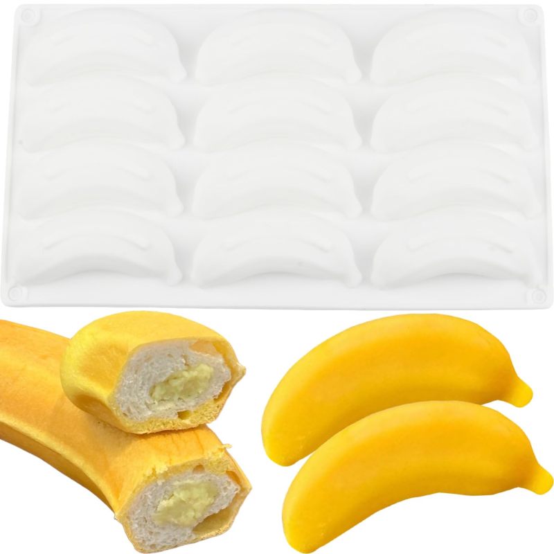 Banana Chocolate Mold 12 Cavity White Food-Grade Silicone - Effortless Release Non-Stick Silicone Candy Mold for Homemade Treats Party Favors Baking With Kids - Image 1