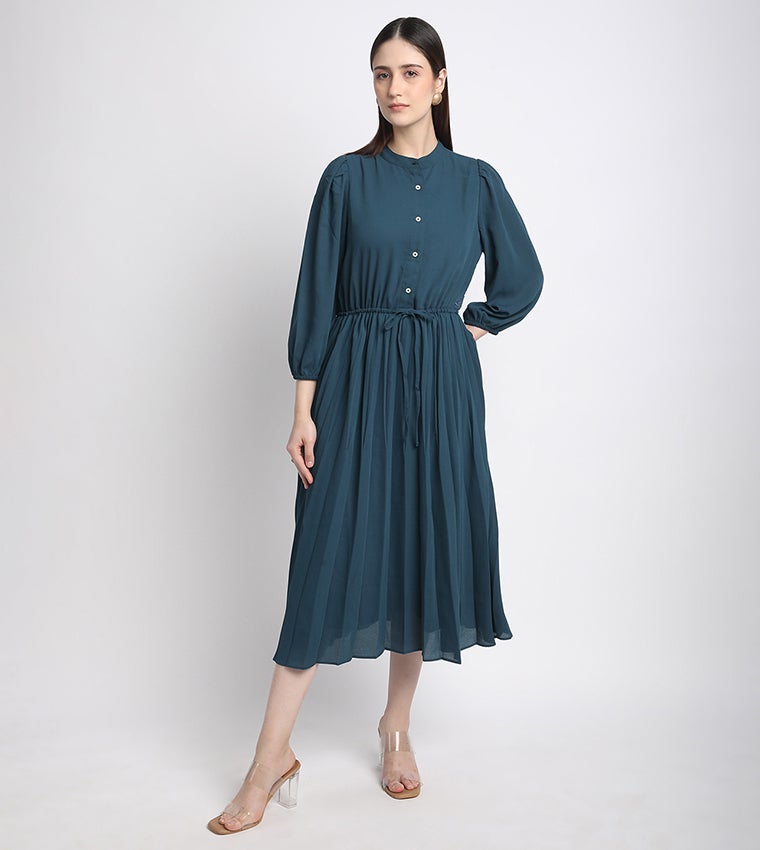 بيفرلي هيلز بولو كلوب فستان ميدي بأكمام ثلاثة أرباع ورباط خصر