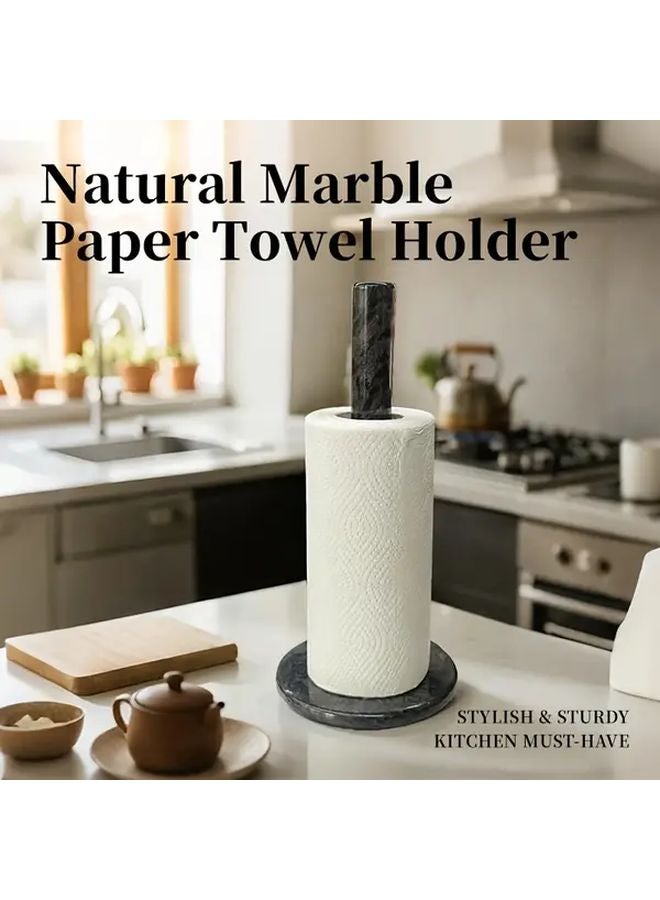 حامل ورق التواليت من الرخام الأسود المزهر، موزع قائم بذاته للأسطح بقاعدة مرجحة مضادة للانزلاق - Image 2