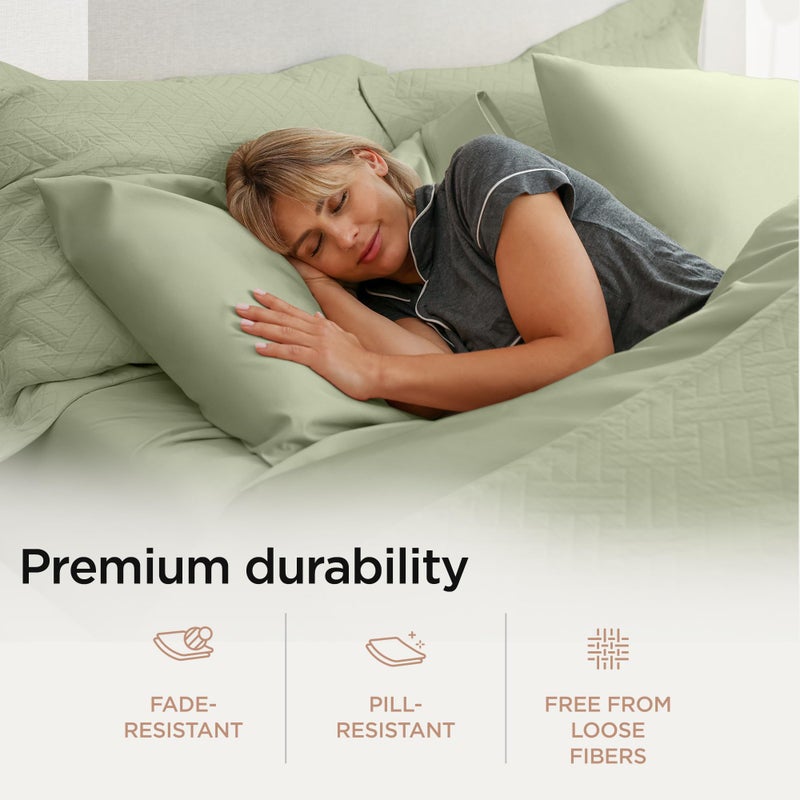 Threadmill ملاءات قطنية فاخرة من Threadmill Supima فاخرة بعدد 1000 خيط، ملاءات قطنية ناعمة 100% لسرير كامل الحجم، 4 قطع من ملاءات السرير باللون الأخضر الحكيم، مجموعة كاملة من ملاءات السرير ذات الجيب العميق بجودة الفنادق من فئة 5 نجوم - Image 4
