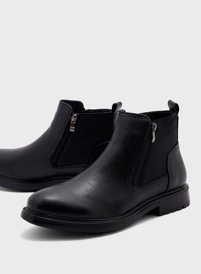Robert Wood Zipper Detail Pull On Formal Boots - Image 4