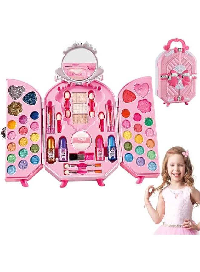 Beauenty Kids Makeup Kit for Girl, 54PCS Washable Real Makeup Set for Girls with Portable Makeup Box, Safe & Non-Toxic Kids Makeup Toys for Girls Aged 4 5 6 7+ Year Old (D) - Image 1