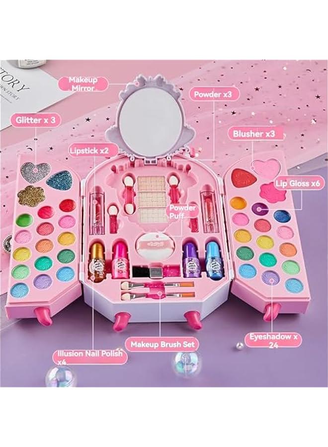 Beauenty Kids Makeup Kit for Girl, 54PCS Washable Real Makeup Set for Girls with Portable Makeup Box, Safe & Non-Toxic Kids Makeup Toys for Girls Aged 4 5 6 7+ Year Old (D) - Image 2