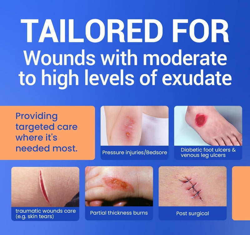 Bioemmalab Large Waterproof Bandages 2"X5" Silicone Foam Dressing for Sensitive Skin Wound Care, 10 PCS, Adhesive Cohesive Pad with Border for First Aid, Post Surgical and Trauma Care, Sore, Burn, Pressure - Image 3