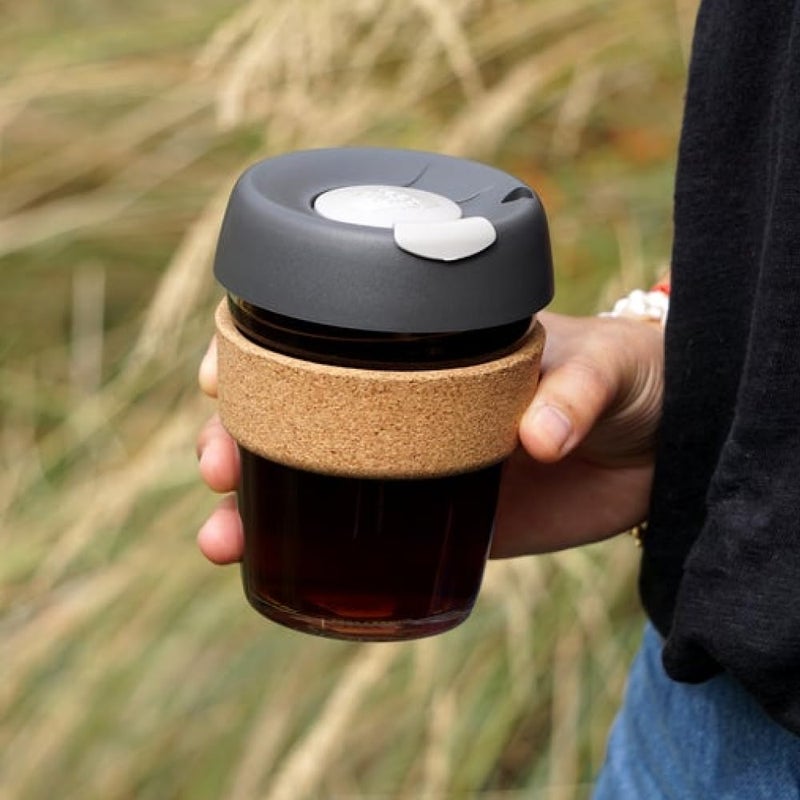 KeepCup Brew Cork, Reusable Glass Tumbler with Natural Cork, Tall Coffee Cup 12oz/340ml - Press - Image 5