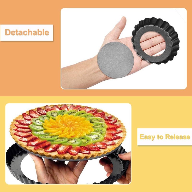 TORASO 11Inch, 9 Inch and 4 Inch Tart Pan with Removable Bottom, 2 Pcs Large Size Quiche Pan and 4 Pcs Small Size Pie Pan, Non-Stick Baking Pan (Set of 6) - Image 3