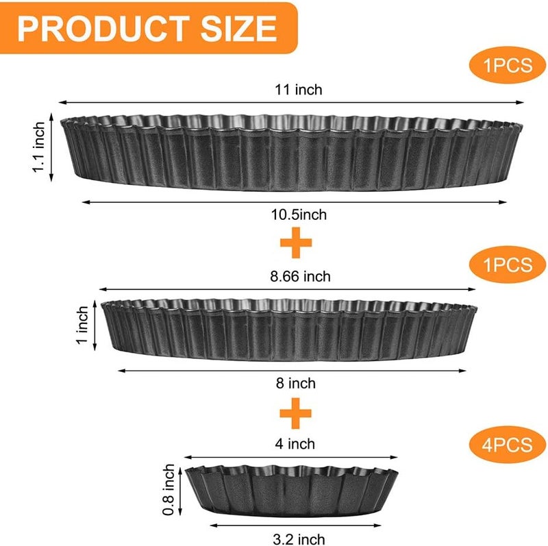 TORASO 11Inch, 9 Inch and 4 Inch Tart Pan with Removable Bottom, 2 Pcs Large Size Quiche Pan and 4 Pcs Small Size Pie Pan, Non-Stick Baking Pan (Set of 6) - Image 2