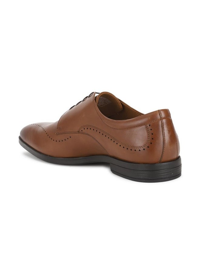 LOUIS PHILIPPE - Louis Philippe Men Brown Formal Leather Perforated Derby Shoes - Image 1