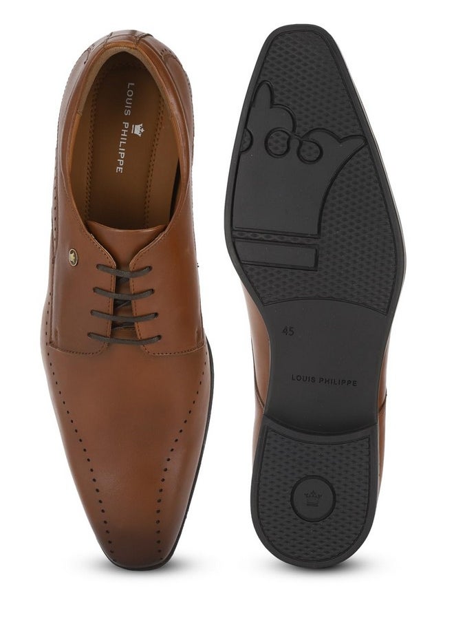 LOUIS PHILIPPE - Louis Philippe Men Brown Formal Leather Perforated Derby Shoes - Image 1
