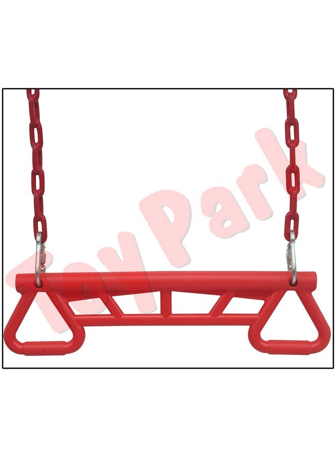 Toy Park Trapeze Bar Gym Rings - Ultimate Swing Set with Plastic Coated Chains Ninja Monkey Bars for Backyard - Outdoor Playground Accessories for Kids & Adults (Weight Capacity Upto 120 Kgs) - Red - Image 2