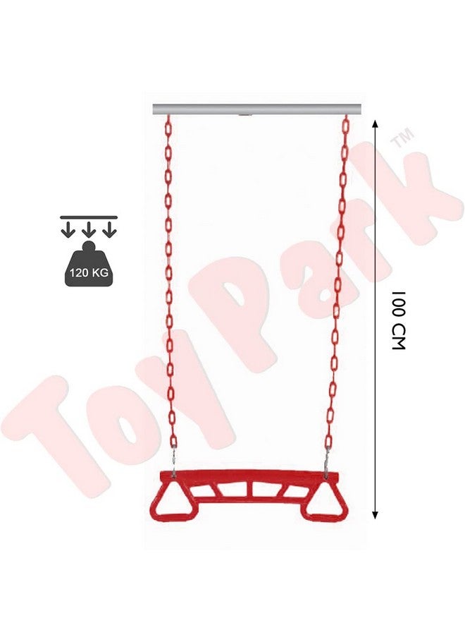 Toy Park Trapeze Bar Gym Rings - Ultimate Swing Set with Plastic Coated Chains Ninja Monkey Bars for Backyard - Outdoor Playground Accessories for Kids & Adults (Weight Capacity Upto 120 Kgs) - Red - Image 4