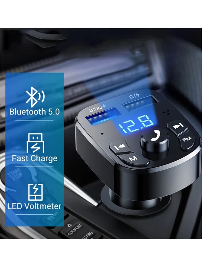 Generic - Car Fast Charger FM Transmitter Bluetooth 5.0 Handsfree Wireless Car Dual USB Car Charger Auto Radio Modulator MP3 Adapter - Image 1