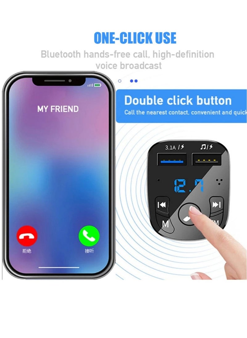 Generic - Car Fast Charger FM Transmitter Bluetooth 5.0 Handsfree Wireless Car Dual USB Car Charger Auto Radio Modulator MP3 Adapter - Image 1