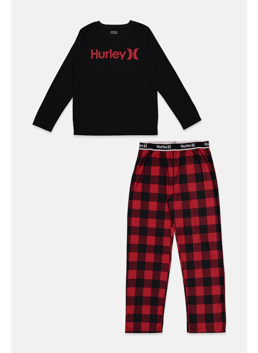 Hurley Kid Boys 2 Pcs Short Sleeve Graphic Top Checkered Pants Set, R78GYM Red  - Image 1