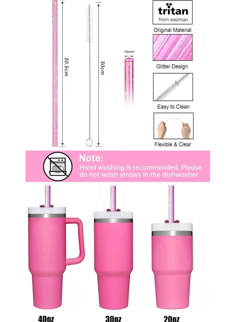 UrbanNest 11 Pcs Replacement Reusable BPA-Free Straws, Cleaning Brush, Straw Covers Toppers Caps Pack, Accessories for Stanley Cup 40oz 30oz and 10mm Straws, Pink - Image 2