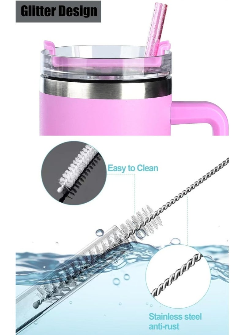UrbanNest 11 Pcs Replacement Reusable BPA-Free Straws, Cleaning Brush, Straw Covers Toppers Caps Pack, Accessories for Stanley Cup 40oz 30oz and 10mm Straws, Pink - Image 3