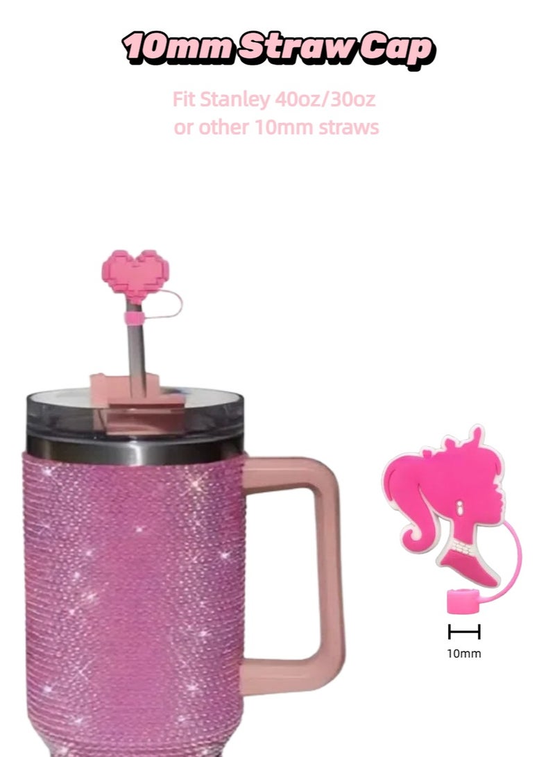 UrbanNest 11 Pcs Replacement Reusable BPA-Free Straws, Cleaning Brush, Straw Covers Toppers Caps Pack, Accessories for Stanley Cup 40oz 30oz and 10mm Straws, Pink - Image 4