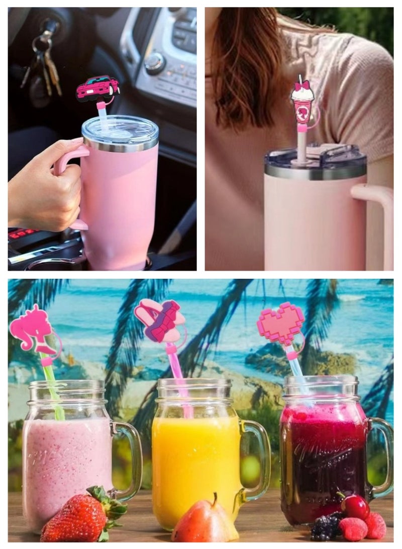 UrbanNest 11 Pcs Replacement Reusable BPA-Free Straws, Cleaning Brush, Straw Covers Toppers Caps Pack, Accessories for Stanley Cup 40oz 30oz and 10mm Straws, Pink - Image 5