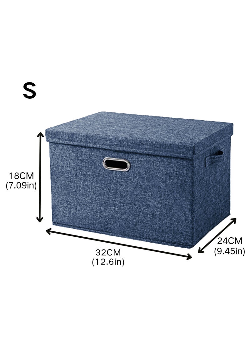 LOOPITYS Cotton Linen Folding Storage Boxes With Lids Decorate The Handle Storage Box With Lid Environmental Protection Durable Fabric Storage For Bedroom Living Room（blue，32*24*18cm） - Image 4