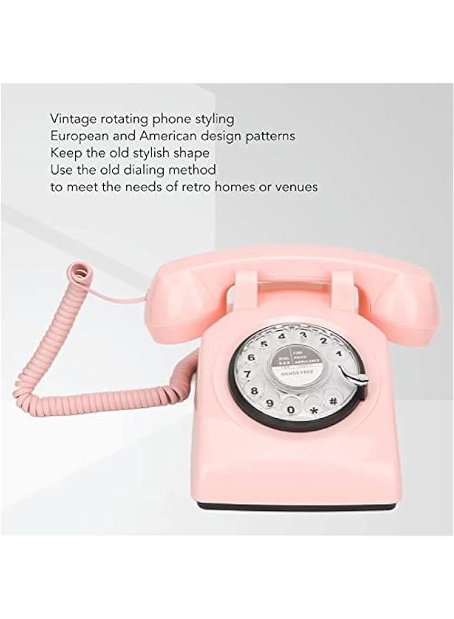 Pink Retro Old Fashioned Rotary Dial Telephone, Vintage Mechanical Ringer Phone Landline Desk Phone, with Mechanical Ringer and Speaker Function for Home, Bar, Hotel, Office, Gallery - Image 5