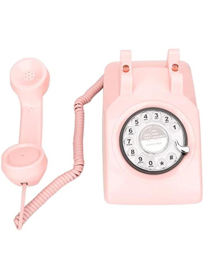 Pink Retro Old Fashioned Rotary Dial Telephone, Vintage Mechanical Ringer Phone Landline Desk Phone, with Mechanical Ringer and Speaker Function for Home, Bar, Hotel, Office, Gallery - Image 1