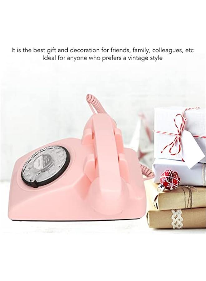 Pink Retro Old Fashioned Rotary Dial Telephone, Vintage Mechanical Ringer Phone Landline Desk Phone, with Mechanical Ringer and Speaker Function for Home, Bar, Hotel, Office, Gallery - Image 3