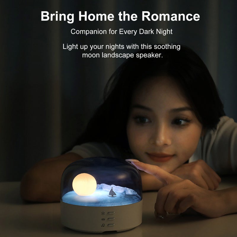 Moon Landscape Night Light, Wireless BT Speaker, Dimmable LED Mood Lamp, Multiple Lighting Modes, Rechargeable, Bedroom Decorative Lamp White+BT Version - Image 4