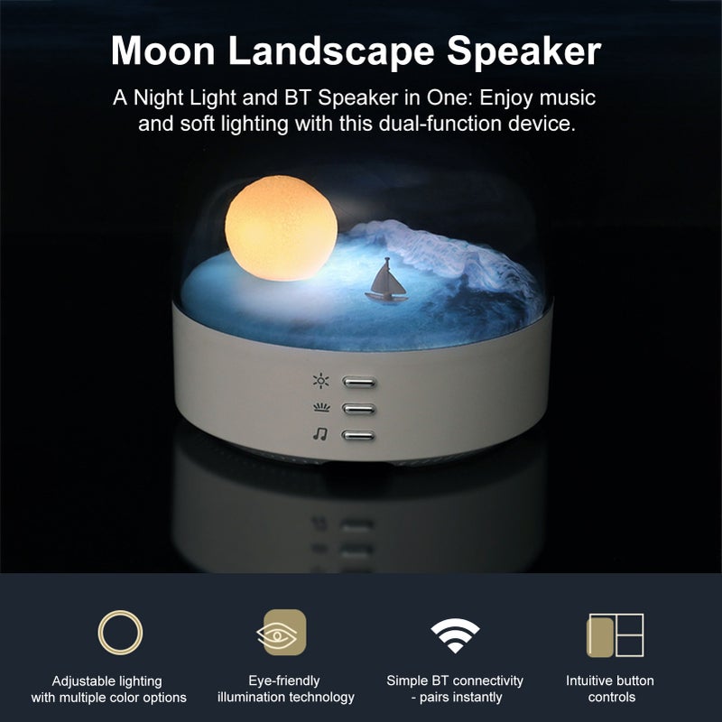 Moon Landscape Night Light, Wireless BT Speaker, Dimmable LED Mood Lamp, Multiple Lighting Modes, Rechargeable, Bedroom Decorative Lamp White+BT Version - Image 3