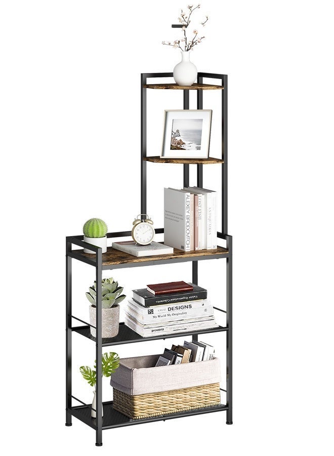 Forthcan Corner Storage Shelf, 4-Tier Metal & Wood Corner Rack, Space-Saving Display Stand for Bedroom, Living Room, Kitchen, Home Office - Image 1