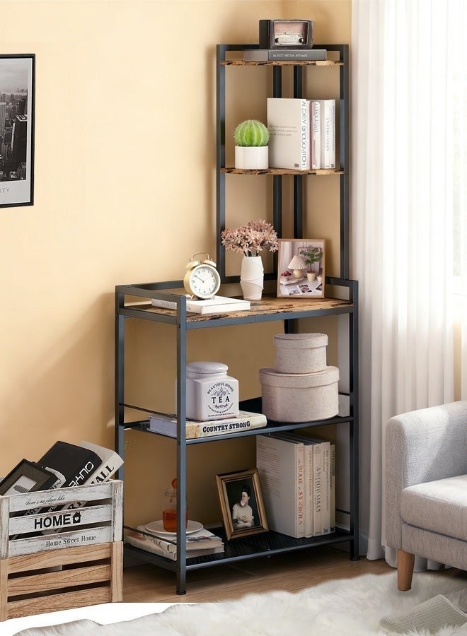 Forthcan Corner Storage Shelf, 4-Tier Metal & Wood Corner Rack, Space-Saving Display Stand for Bedroom, Living Room, Kitchen, Home Office - Image 1